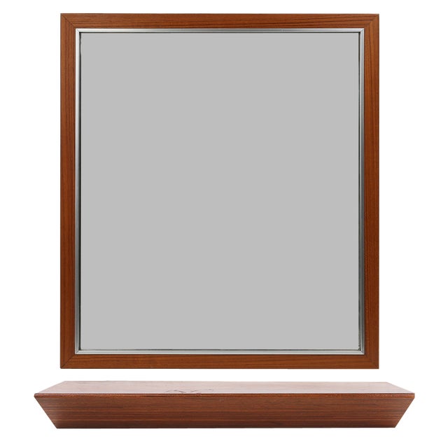 Mid-Century Teak Mirror with Shelvfattributed to De Coene, Belgium, 1960s For Sale