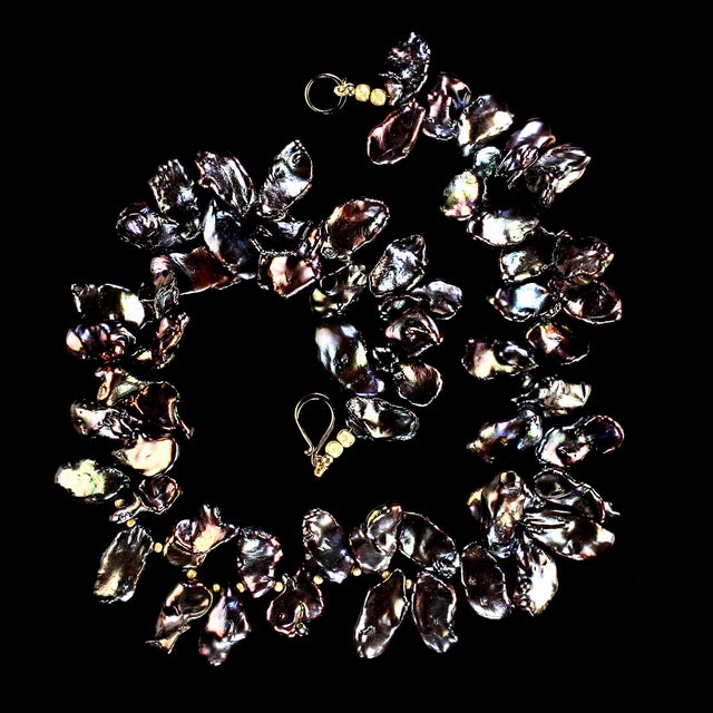 Traditional Walnut-Maroon Color Keshi Pearl Necklace June Birthstone For Sale - Image 3 of 4