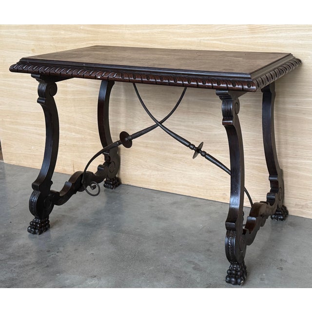 19th Century Ebonized Baroque Spanish Side or Desk Table with Lyre Legs For Sale - Image 4 of 18