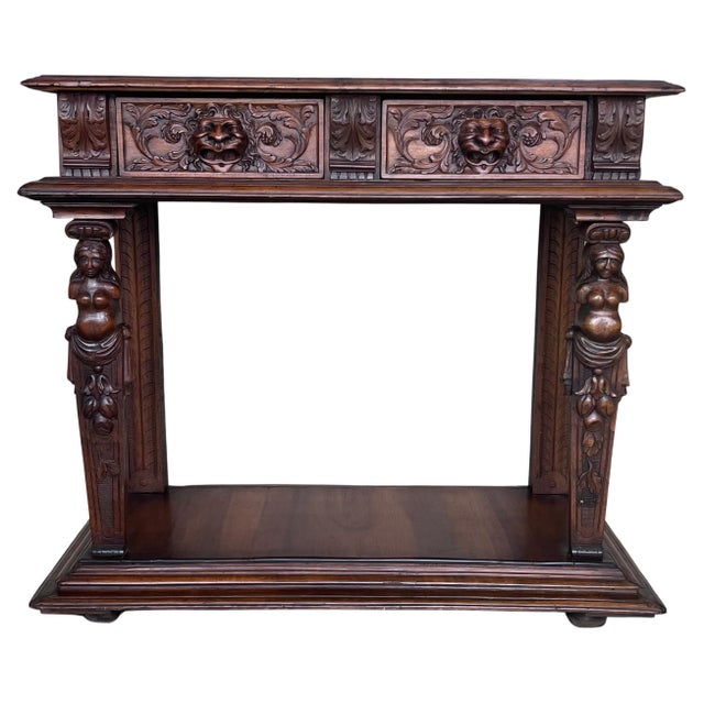 19th Century Console Carved Table Renaissance with Beige Marble Top For Sale - Image 15 of 18
