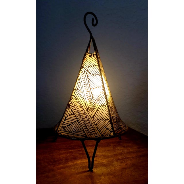 Metal Contemporary 14" Black and White Moroccan Traditional Henna Lamp For Sale - Image 7 of 9