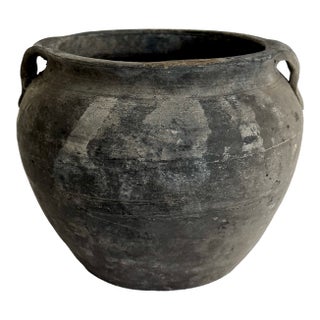 Rustic Black Gray Pottery Vase For Sale