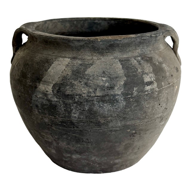 Rustic Black Gray Pottery Vase For Sale
