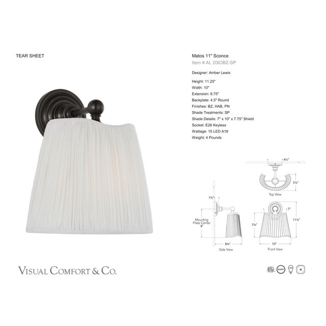 Amber Lewis for Visual Comfort Signature Matos 11" Sconce in Bronze with Silk Pleat Shade For Sale - Image 9 of 10