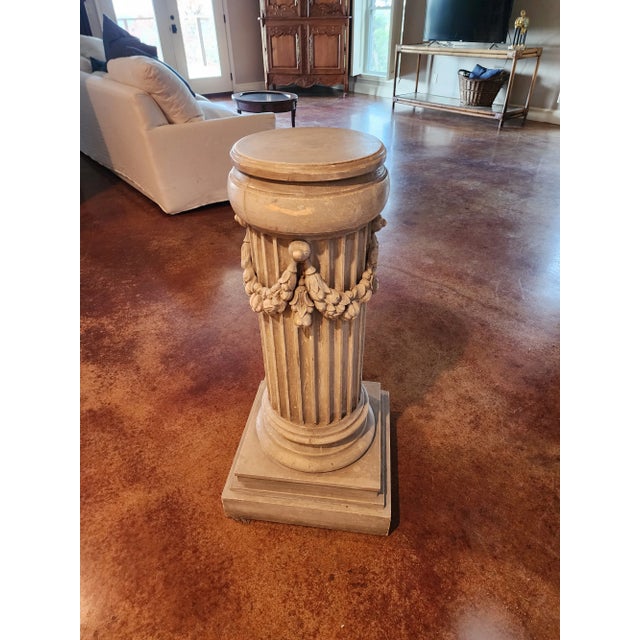 Greige French Style Painted Wood Pedestal For Sale - Image 8 of 8