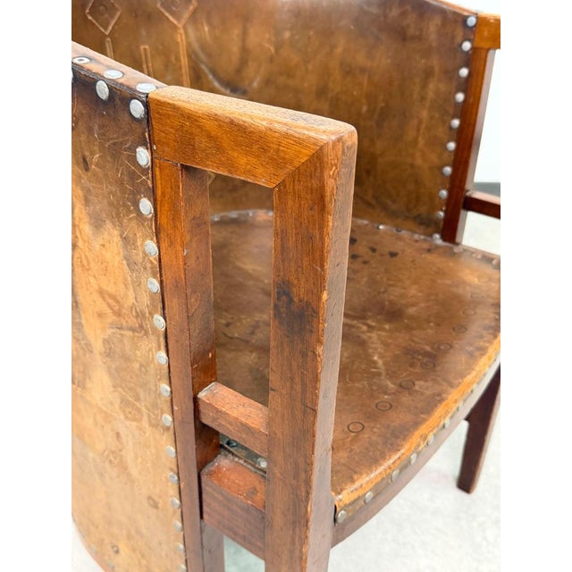 Viennese Secession Geometric Leather Tub Armchairs from Josef Hoffmann, 1905, Set of 2 For Sale - Image 11 of 15