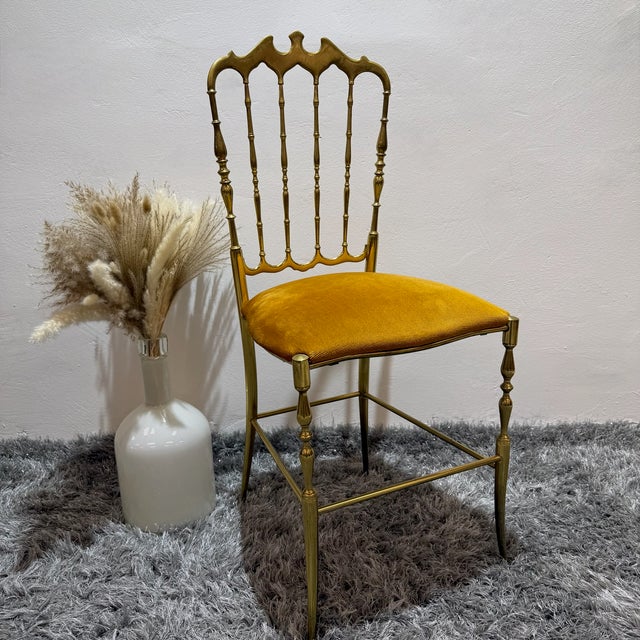 Vintage Italian Chiavari Chair in Brass with Yellow Velvet Upholstery, 1950s For Sale - Image 12 of 12