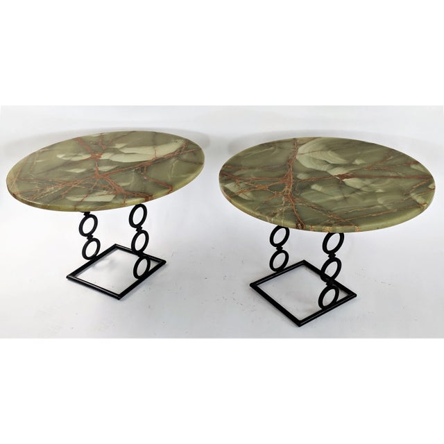 1970s Hollywood Regency Green Onyx Wrought Iron Base Side Tables - a Pair For Sale - Image 13 of 13