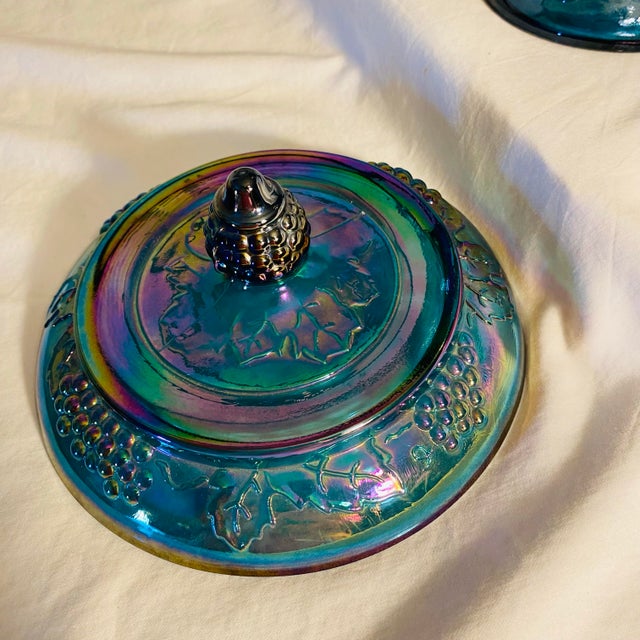 1990s Fenton Iridescent Blue and Purples With Pedestal | Chairish