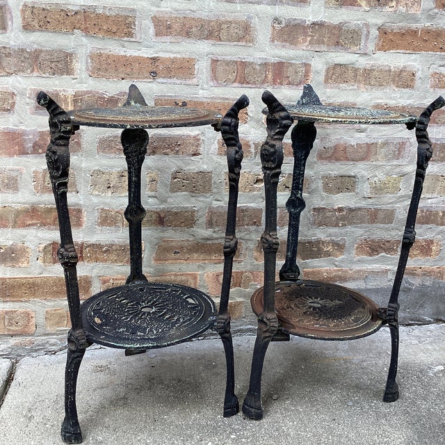 Antique Set of Two Tiered Cast Iron Table/ Plant Stand Victorian Style For Sale - Image 10 of 12