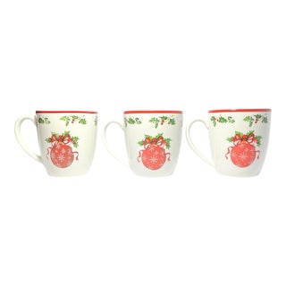 Christopher Radko “Holiday Celebrations, Red Trim” 3 Porcelain Mugs For Sale