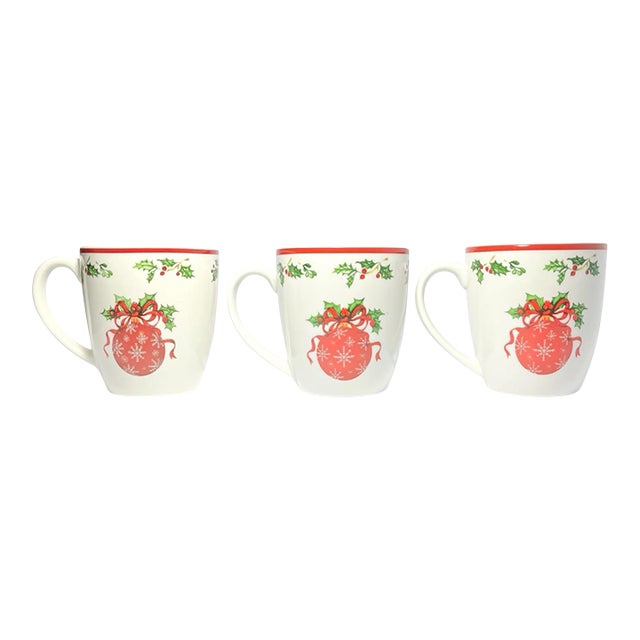 Christopher Radko “Holiday Celebrations, Red Trim” 3 Porcelain Mugs For Sale