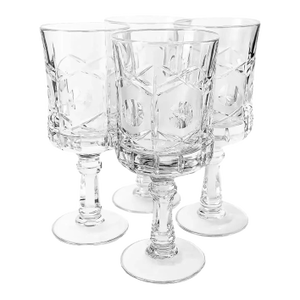 Made in Italy, Hand-Cut Crystal Goblets, Etched Mid-Century Barware, Set of 4