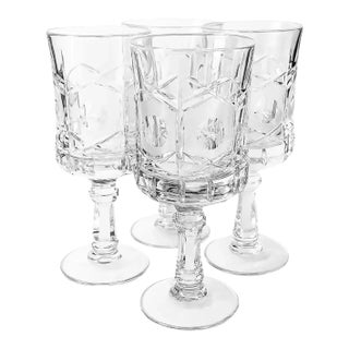 Made in Italy Hand-Cut Crystal Goblets | Etched Mid-Century Barware | Set of 4, C. 1950s For Sale