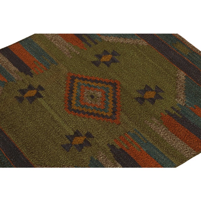 Rug & Kilim 1980s Vintage Sofreh Kilim Rug in Green With Blue and Orange Geometric Patterns For Sale - Image 4 of 7