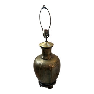 1950s Mid-Century Brass Ginger Jar Table Lamp on Wood Base, Circa 1950s For Sale