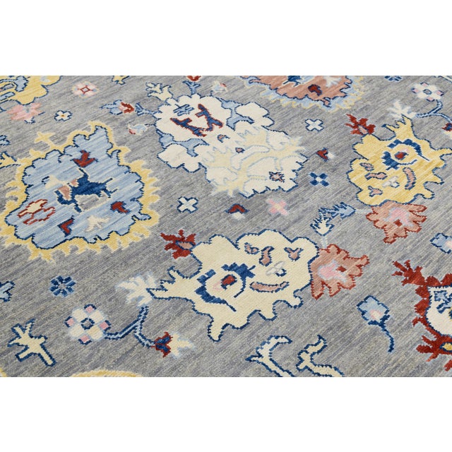 Gray Contemporary Modern Oushak Style Hand-Knotted Wool Rug in Slate Grey & Pastel For Sale - Image 8 of 12