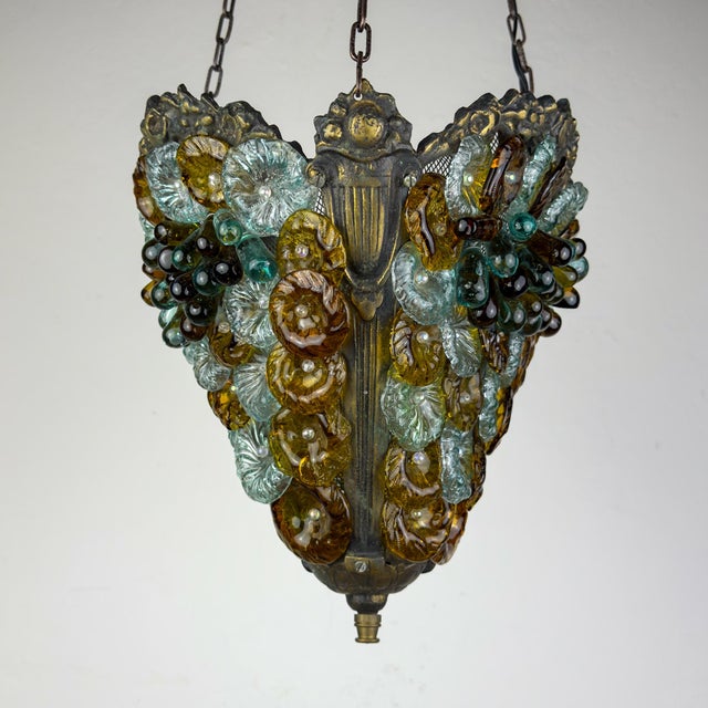 Brown Antique Murano Glass Pendant Lamp, Italy, 1910s For Sale - Image 8 of 18