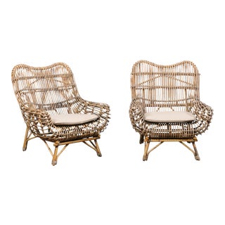 Early 20th Century Dutch Bamboo & Rattan Lounge Chairs - A Pair For Sale