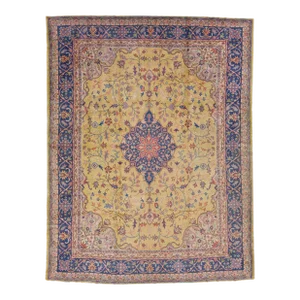 Early 21st Century Yellow Antique Turkish Oushak Handmade Wool Rug Wool With Medallion Motif