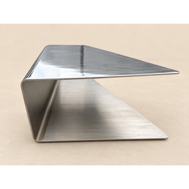 Silver Monumental Sculptural Polished Stainless Steel Cantilever Coffee Table, Usa For Sale - Image 8 of 17