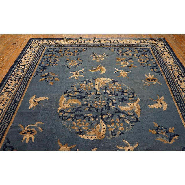 Majestic Blue and Ivory Color With Animalistic and Florid Design Antique Chinese Peking Rug For Sale - Image 10 of 12