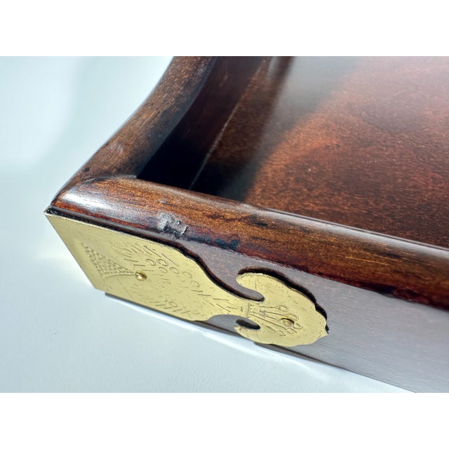 Vintage Bombay Company Asian Style Serving Tray With Brass Corners For Sale - Image 9 of 11