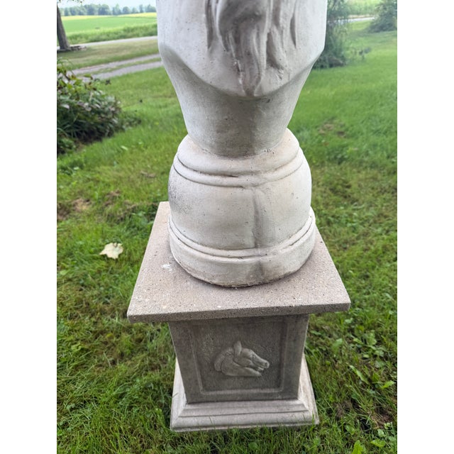 Vintage Hollywood Regency Concrete Horse Head Bust Sculpture Monumental Pedestal For Sale - Image 9 of 14