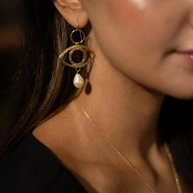 Guardian Eye Pearl Dangle Earrings, A Pair For Sale In Miami - Image 6 of 9