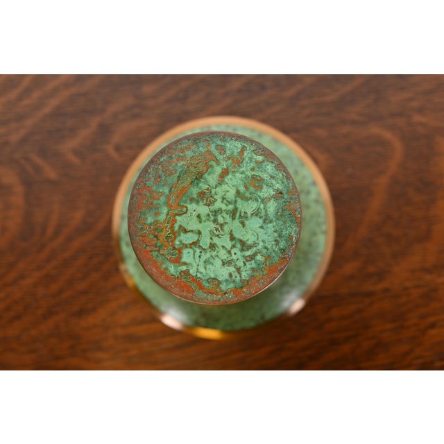 Carl Sorensen Art Deco Verdigris Bronze Trumpet Vase For Sale - Image 9 of 12
