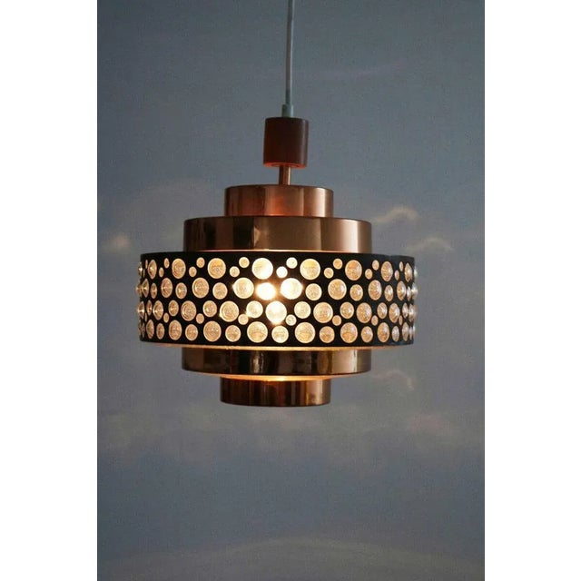 Mid-Century Copper, Teak and Glass Pendant Lamp, 1960s For Sale - Image 4 of 6
