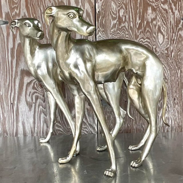 Vintage Boho Monumental White Brass Standing Dogs - a Pair For Sale - Image 10 of 10