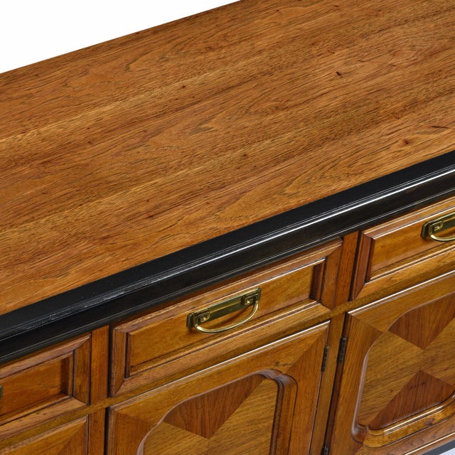 Wood Thomasville Embassy Wood Inlay Chinoiserie Inspired Brass Accent Credenza For Sale - Image 7 of 18