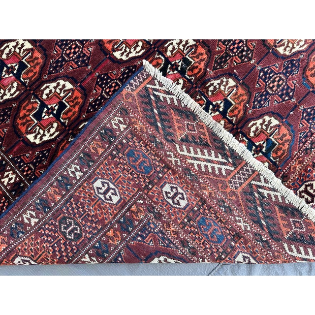 Antique Mori Gul Bokhara Hand-Knotted Wool Rug - 4'6" X 3'8" For Sale - Image 13 of 13