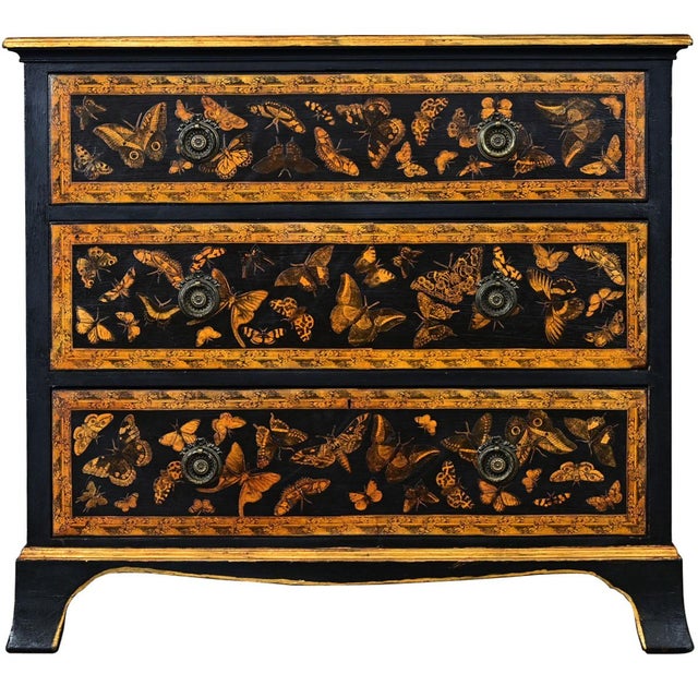 English Painted Pine Chest of Drawers with Moth Decoupage For Sale - Image 12 of 12