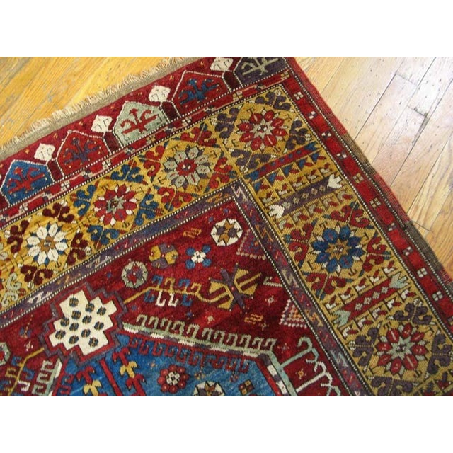 Early 19th Century Classic and Traditional Red Background Color With Geometric Design Antique Konya Turkish Rug For Sale - Image 5 of 6