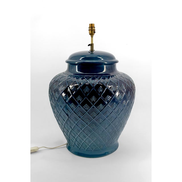 Vintage French Blue Ceramic Lamp, 1950s For Sale - Image 12 of 12