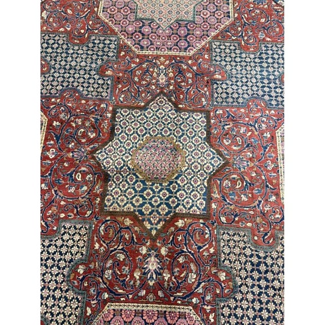 Textile 1920s Blue Navy Geometric Traditional Antique Knotted Wool Kashan Carpet Rug For Sale - Image 7 of 8