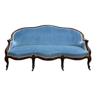 Louis Philippe Sofa in Blue Velvet For Sale