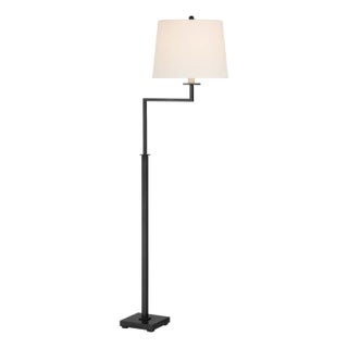 Suzanne Kasler by Visual Comfort Signature Greer Adjustable Bridge Floor Lamp in Bronze with Linen Shade For Sale
