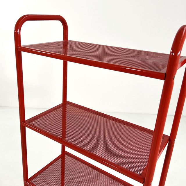 Metal Red Standing Shelf in Perforated Metal, 1980s For Sale - Image 7 of 8
