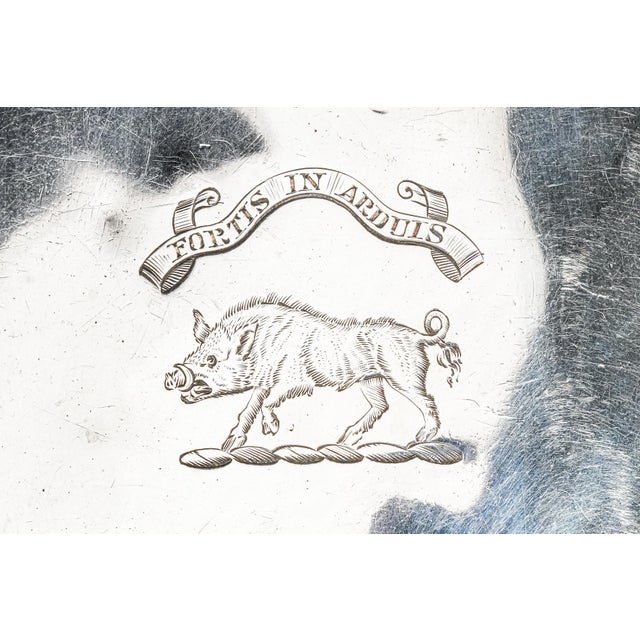 Large Antique Sterling Silver Armorial Coat of Arms Boar Latin Motto Crest Cigar Card Case Holder Wallet Tobacciana For Sale - Image 4 of 17