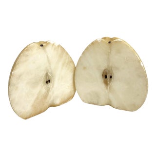 Oversize Vintage Mid 20th Century Italian Carved Alabaster Stone Pear Half Bookends - a Pair For Sale