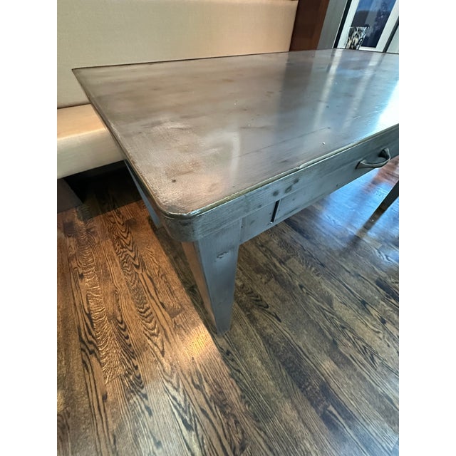 Vintage Industrial Metal Dining Table With Drawers For Sale - Image 10 of 11