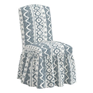 Ruffle Camel Back Dining Chair in Linny Ikat Slate For Sale