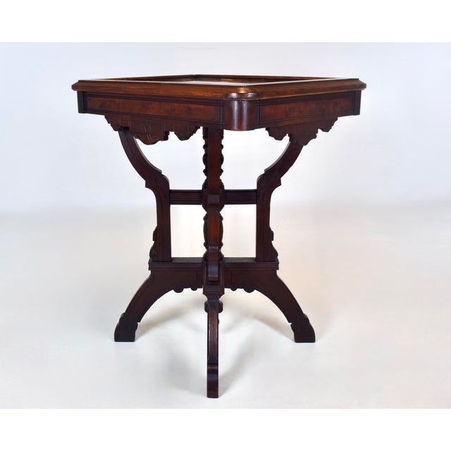 Antique Aesthetic Movement Victorian Carved Mahogany Marble Top Parlor Side Table For Sale - Image 4 of 9