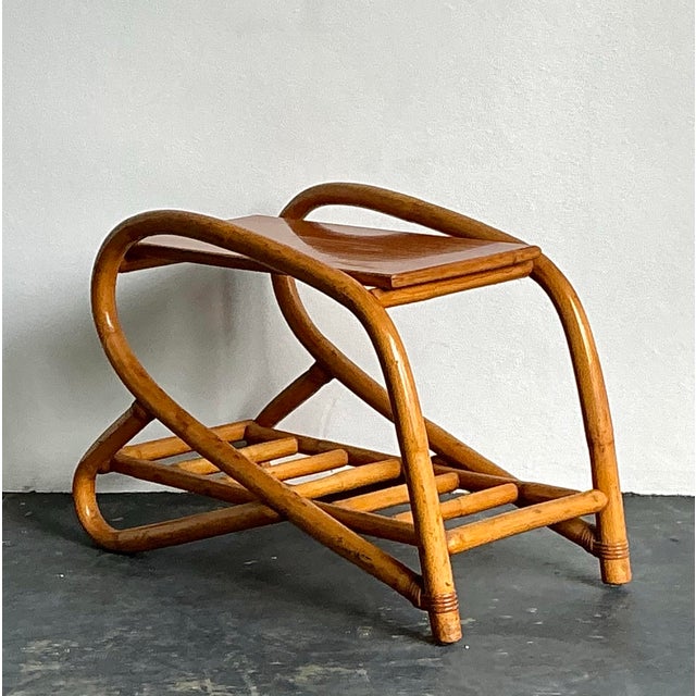 Vintage 1950s Bent Rattan Side Table For Sale - Image 10 of 12