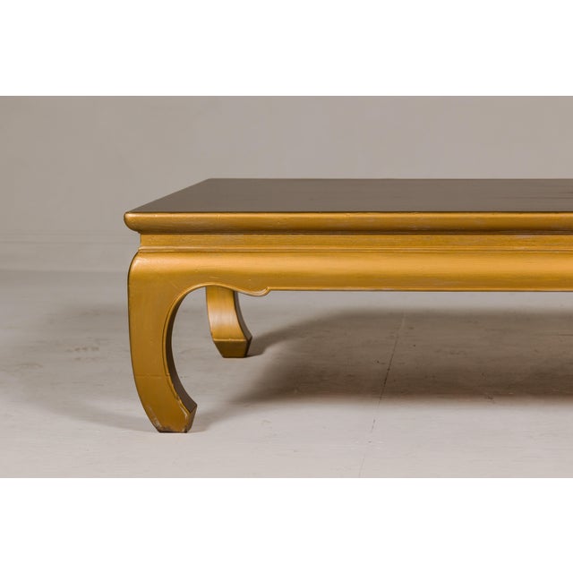 Gold Lacquered Ming Dynasty Style Chow Leg Coffee Table with Carved Apron For Sale - Image 11 of 12