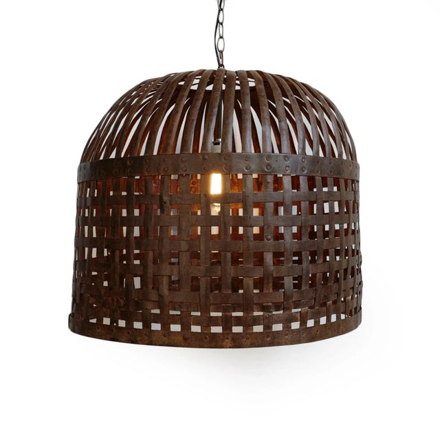 Farmhouse Rustic Vintage Industrial Iron Basket Cage Pendant Light For Sale - Image 3 of 7