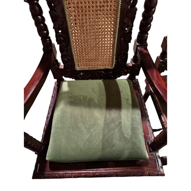 Wood Pair of Antique Carved Mahogany Cane-Back Armchairs, C. 1890–1910 For Sale - Image 7 of 10